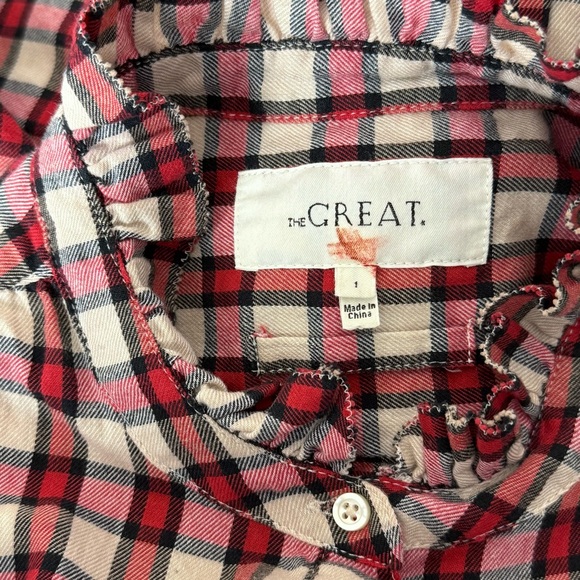 THE GREAT Heritage Tartan Plaid Ruffle Short Puff Sleeve Button Up Shirt Dress S - Picture 4 of 4